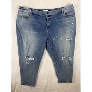 Lane Bryant Plus Size 26 Distressed Crop Jeans‎ Paint Splatter Denim